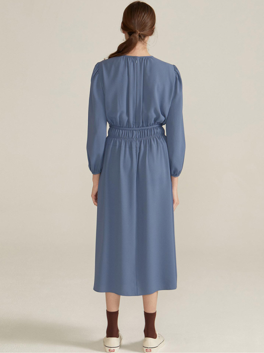 Shirred-waist Midi Dress [DEEP BLUE] JYDR0D915B5