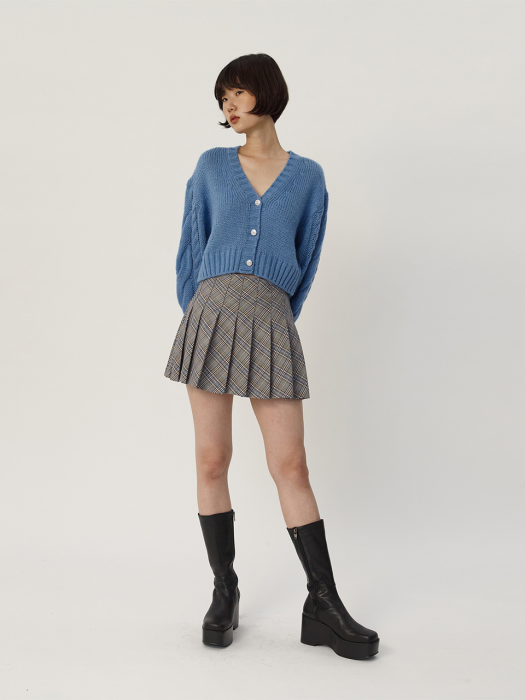 C METALLIC CHECK PLEATS SKIRT_LIGHT BLUE