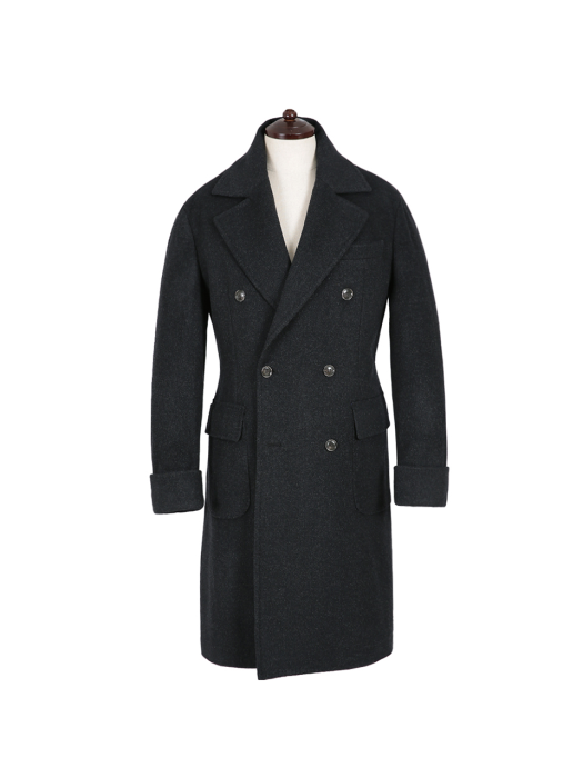 Herringbone Cashmere Polo Coat (Dark gray)