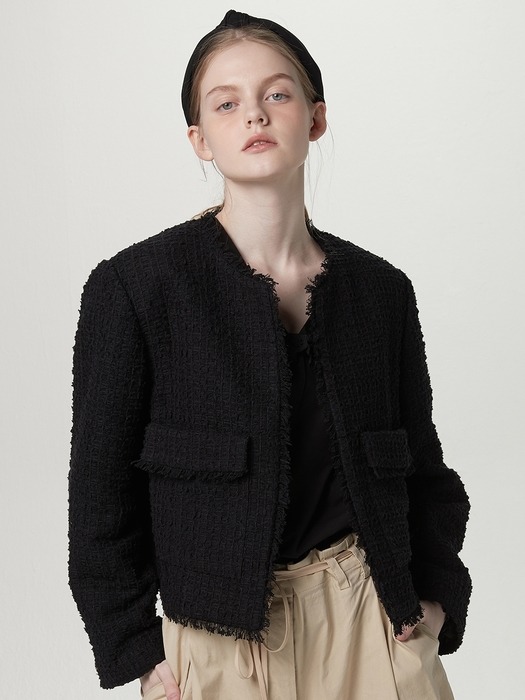 Tweed cropped jacket - Black