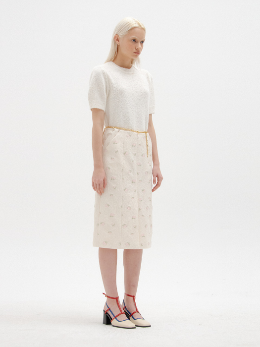 SAVITA Floral-Print Midi Skirt - Ivory