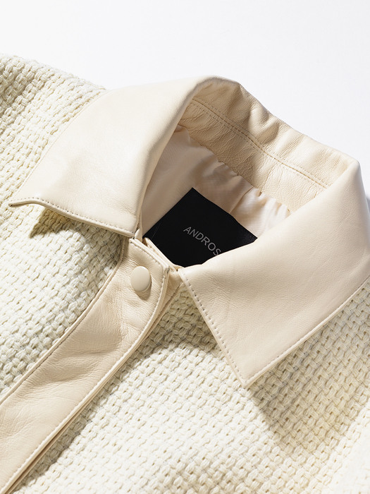 Tweed Line Leather Jacket (Ivory)