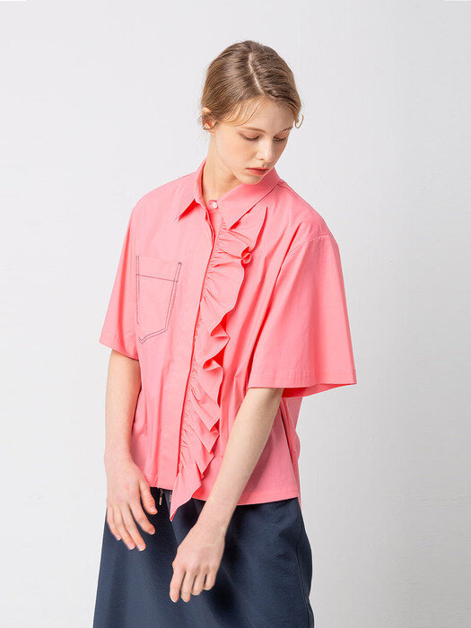 Front ruffle point Shirt_PINK