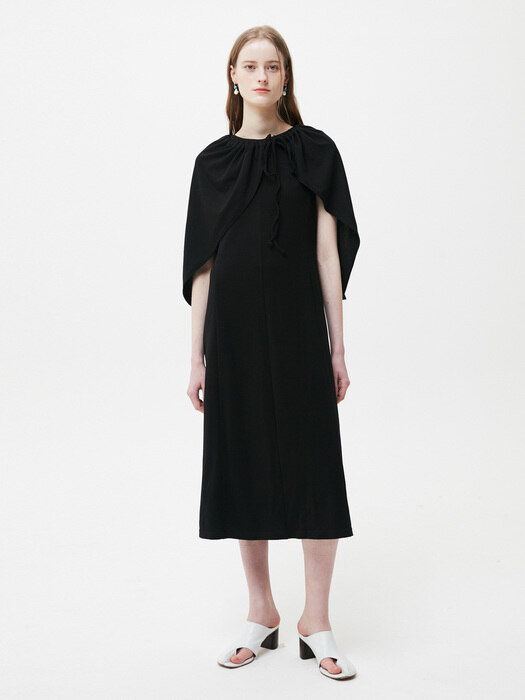 Multiway Cape Jersey Dress / Black 