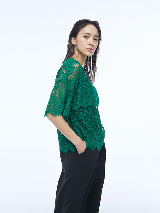 Lace See Through Blouse in Green