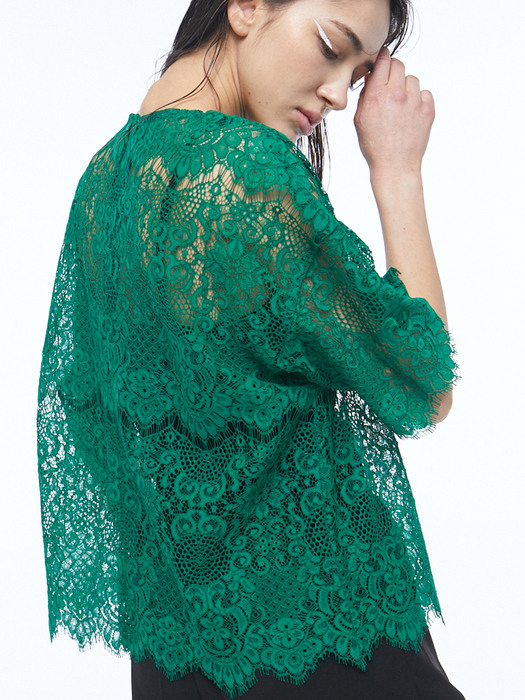 Lace See Through Blouse in Green