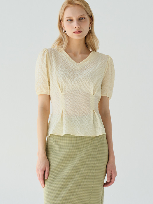 comos525 V-neck Puff Blouse (Yellow)