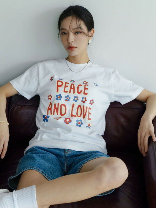 Peace and love short sleeve T-shirt white