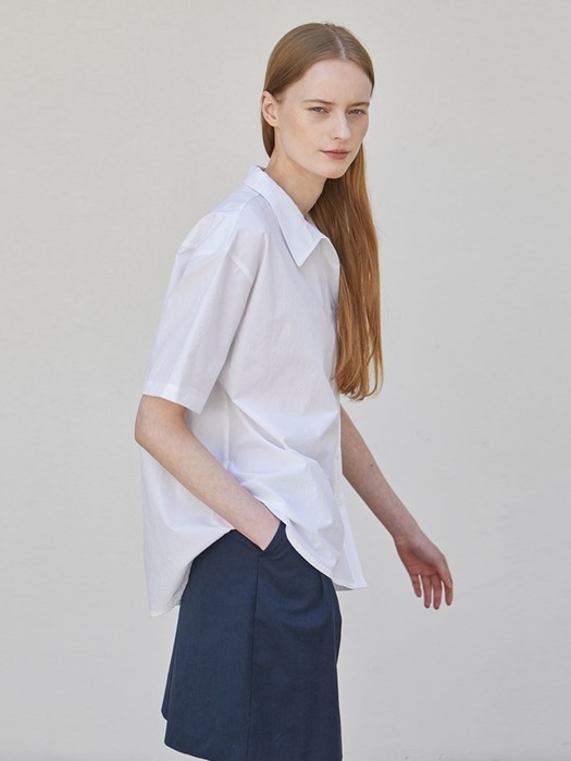 Cotton Collar Wrap Shirt - White