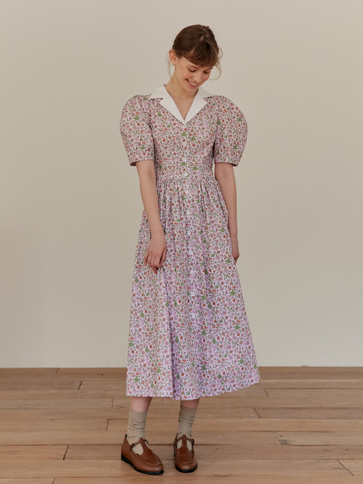 [N]HOLLYWOOD Shirred waist detail dress (Pink flower)