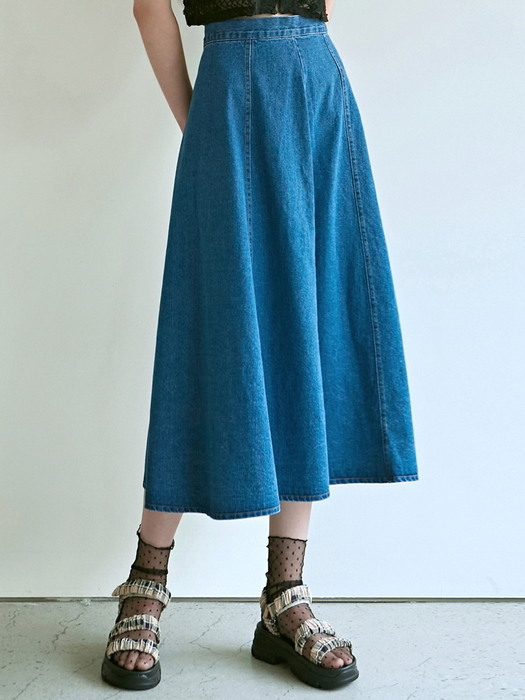 FLARE DENIM LONG SKIRT_BLUE