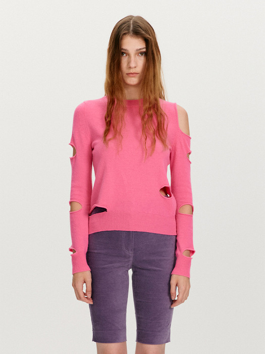 ASYMMETRIC CUT-OUT SWEATER, PINK