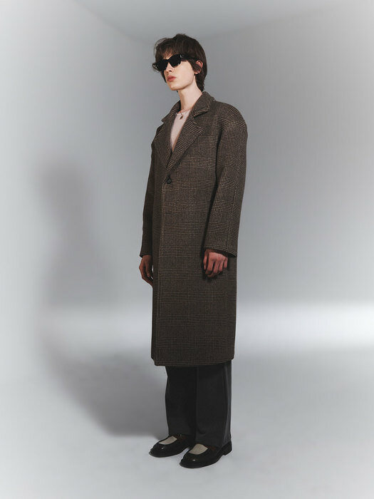 Wool Blended Checked Single Coat