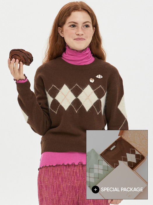 [X OUR Bakery] Argyle Check Sweater_2color