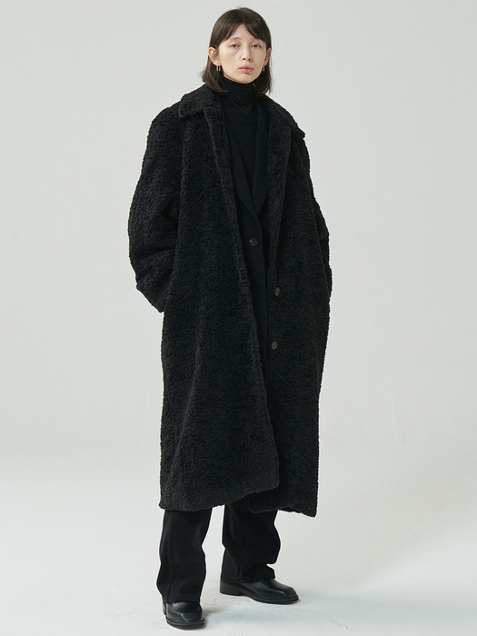 curly eco-shearing oversize long coat_black