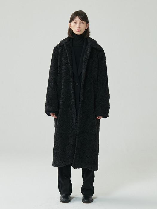 curly eco-shearing oversize long coat_black