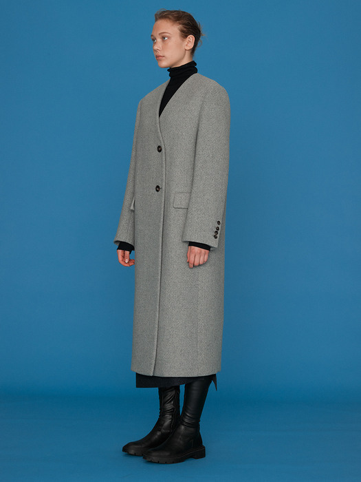 Jane No collar 2-button long coat_Grey