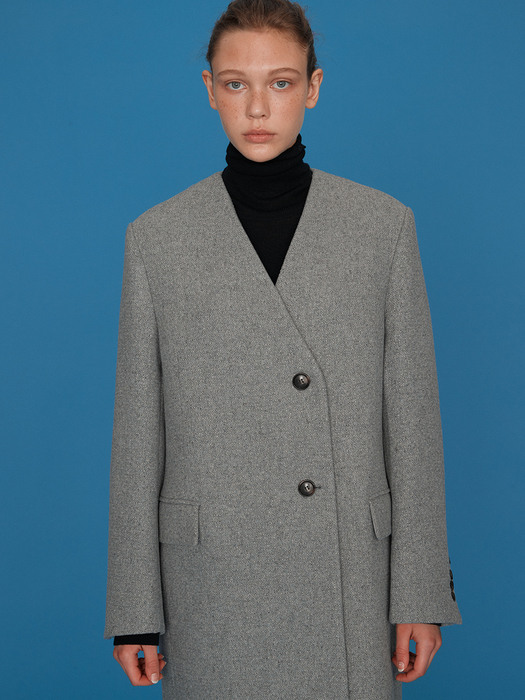 Jane No collar 2-button long coat_Grey