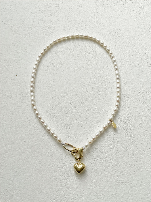 [단독] heart clip pearl necklace (Silver 925)