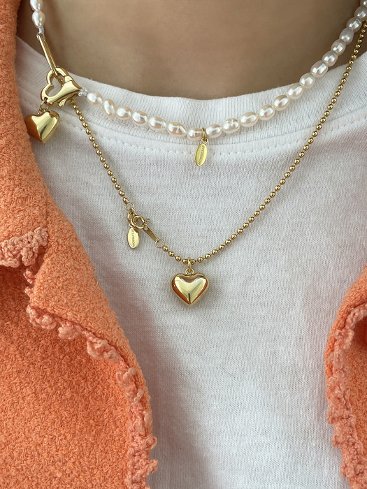 [단독] heart clip pearl necklace (Silver 925)