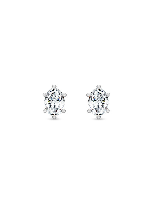 Solitaire oval earring(white gold)