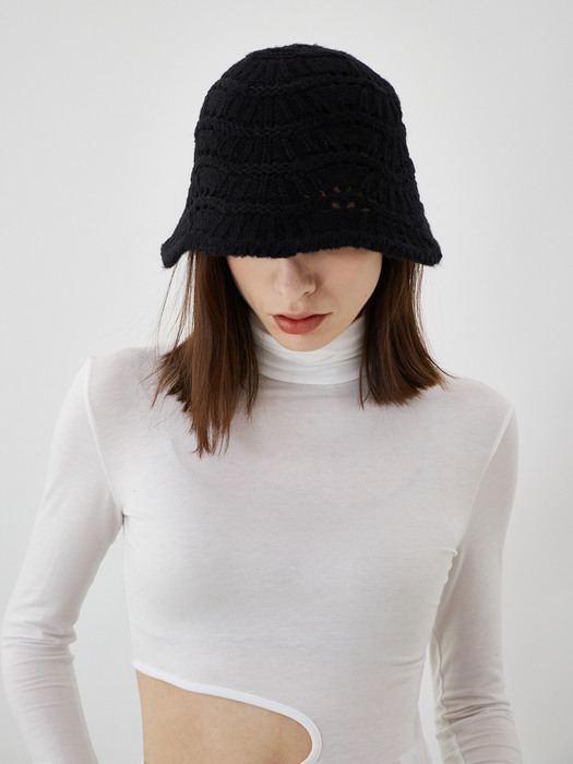 Shell Knit Bucket Hat (Black)