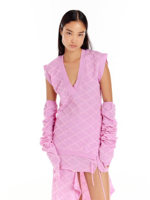 UIUI Logo Jacquard Oversized Knit Vest - Light Pink