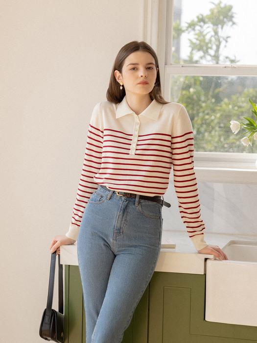 BECCA collar stripe knit_red