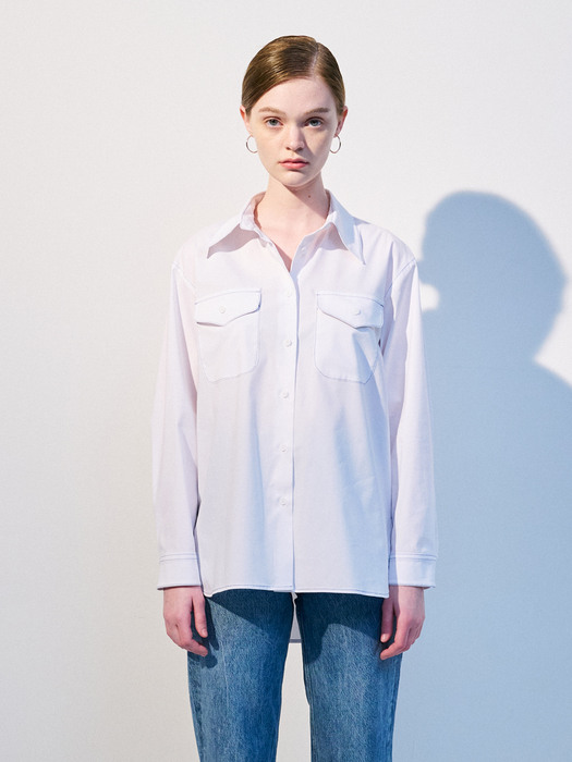 Stitch Pointed Loose-Fit Shirt White