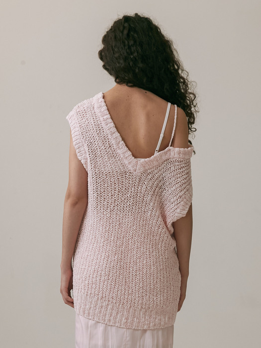 22SS_Off Shoulder V-neck Knit (Pale Pink)