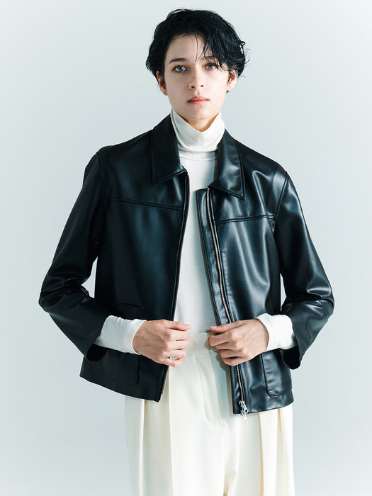 [Day-Wool] Eco Leather Single Jacket_BLACK