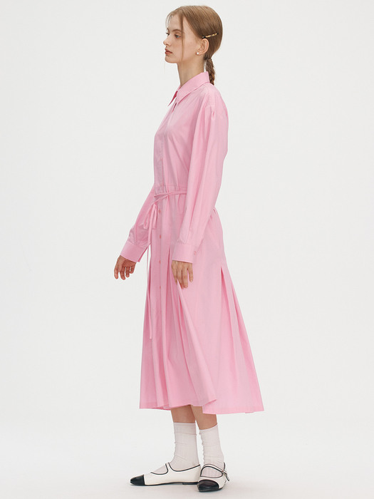Volume sleeve cotton shirts dress - Pink