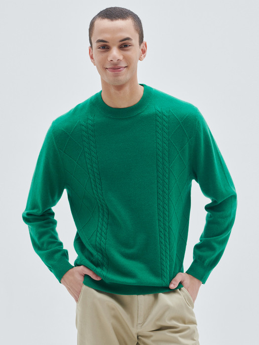 [M23MPU002]케이블 조직 풀오버Cable Pullover(Pine tree)