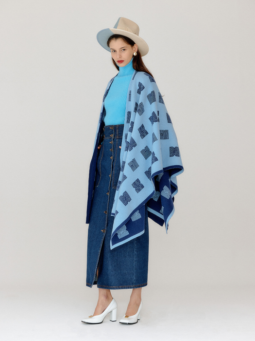 VCAPE Logo Jacquard Knit Cape - Blue/Sky Blue