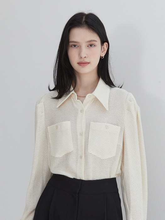 amr1459 waffle lace blouse long-sleeve (ivory)