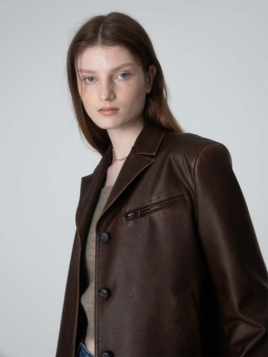 Fake Leather Vintage Jacket in Brown VL2AJ440-93