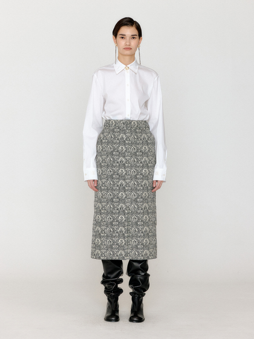 VOEMA Belted Midi Skirt - Black/Ivory