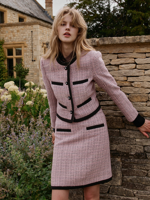 MAMIE Combination wool short jacket (Pink&Black)