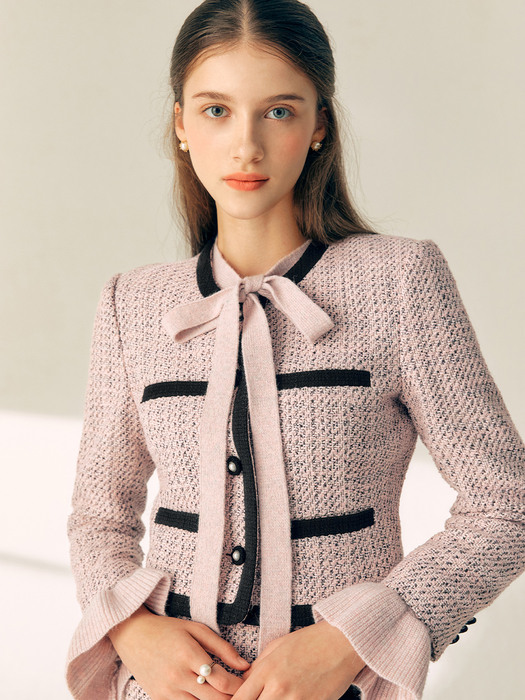 MAMIE Combination wool short jacket (Pink&Black)