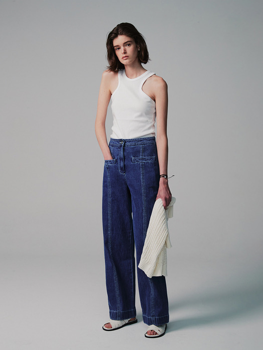 HIGH-RISE CONTRAST-STITCHED WIDE-LEG JEANS