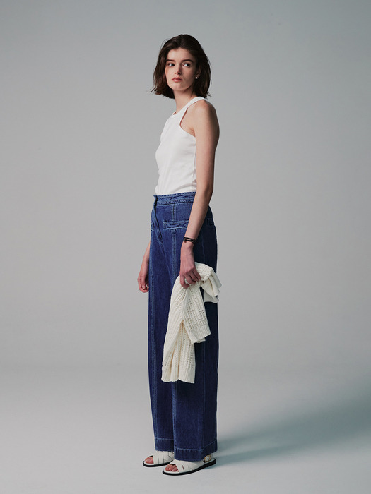 HIGH-RISE CONTRAST-STITCHED WIDE-LEG JEANS