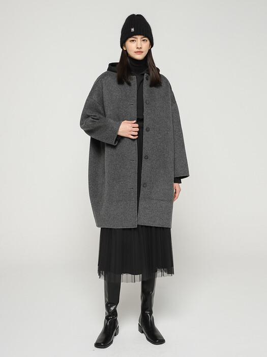 CASHMERE COLLARLESS COAT(CHARCOAL)