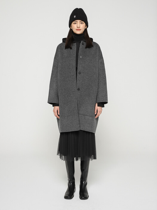 CASHMERE COLLARLESS COAT(CHARCOAL)