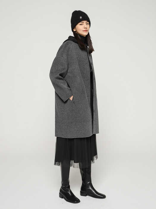 CASHMERE COLLARLESS COAT(CHARCOAL)