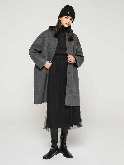 CASHMERE COLLARLESS COAT(CHARCOAL)