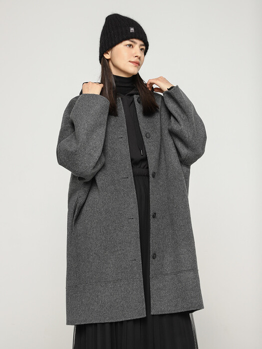 CASHMERE COLLARLESS COAT(CHARCOAL)
