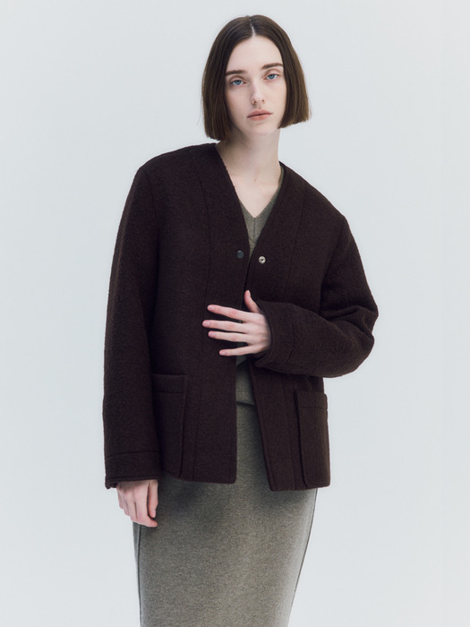 Collarless boucle outer (Brown)