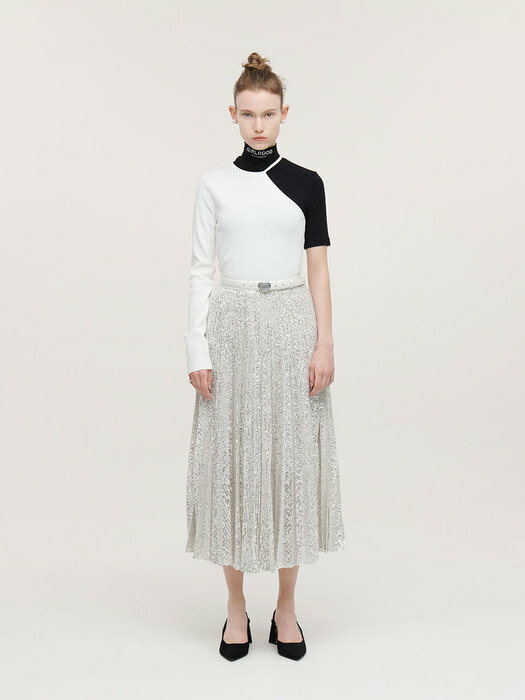 SEQUIN PLEATED SKIRT (SILVER)