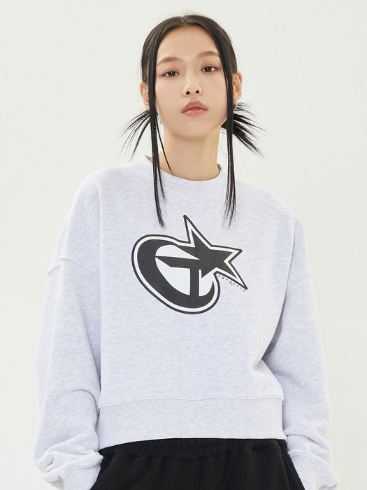 SPORTY LOGO CROP SWEAT SHIRT_LIGHT GREY