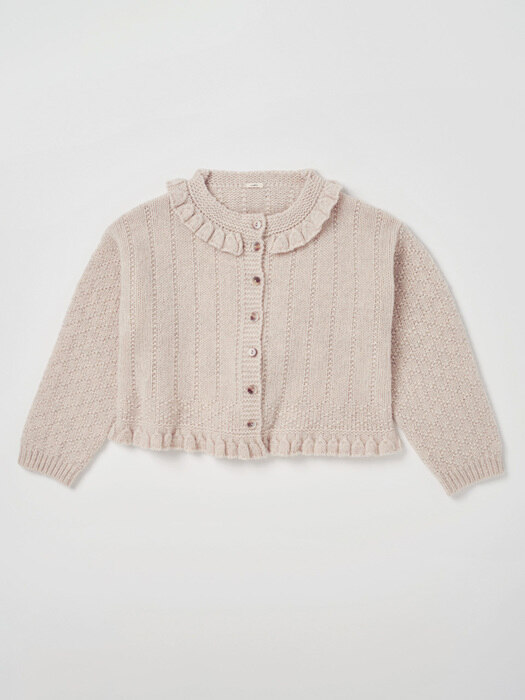 Via Sandy frill knit cardigan (Fog ivory)